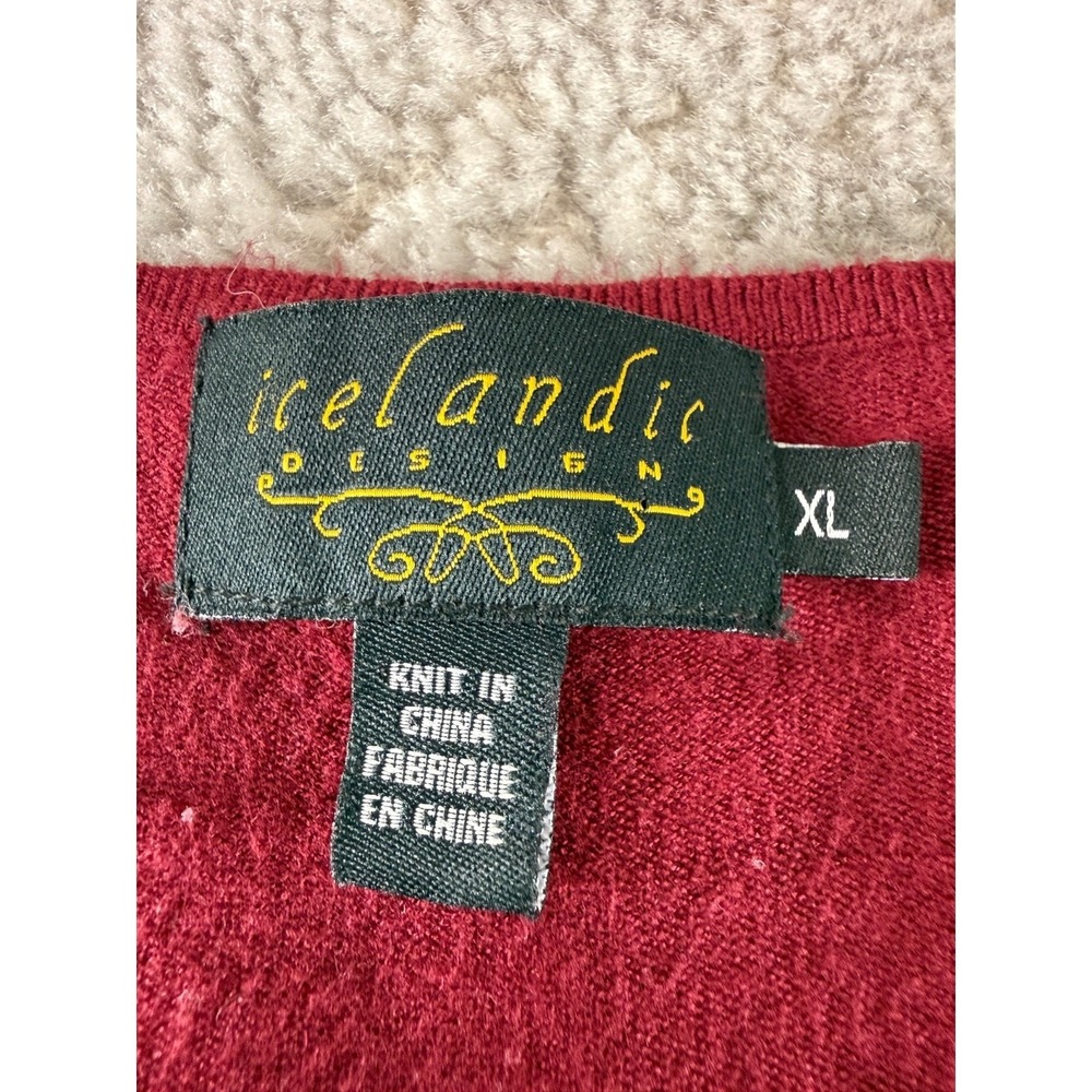 Icelandic Design Size XL V Neck Sweater Red Long Sleeve Pullover - Picture 6 of 10